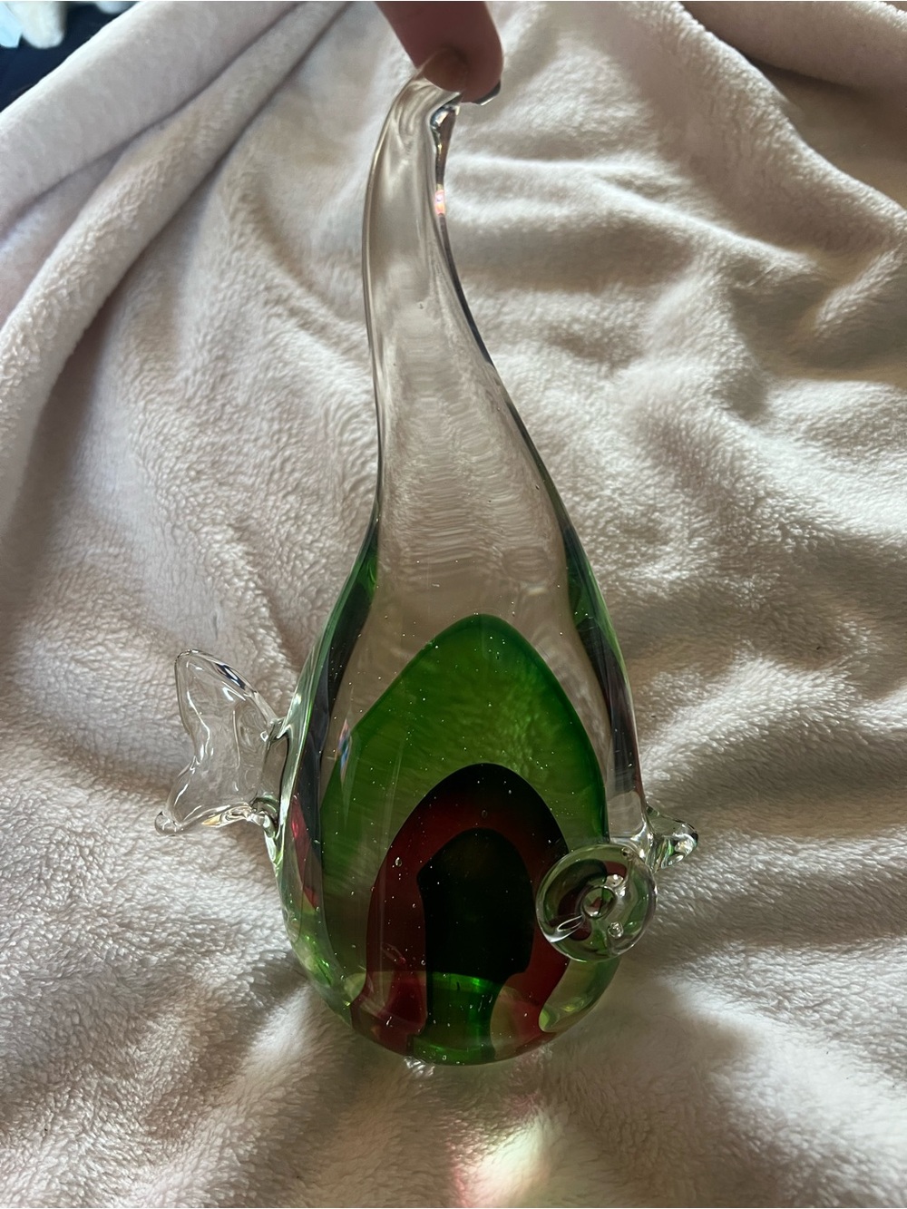 Glass Art Sculpture in Green and Red